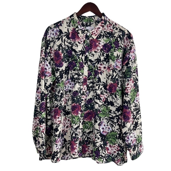 𝅺J. Jill Women’s Floral Print Button Up Shirt Blouse Size XL Lightweight - Picture 2 of 9